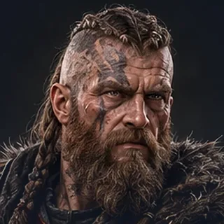 The Berserkr: a braided warrior in bear fur.
