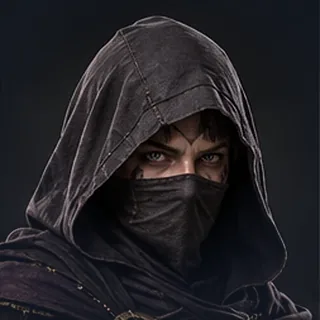 The Nattfari: a hooded, masked figure in violet-black leather.
